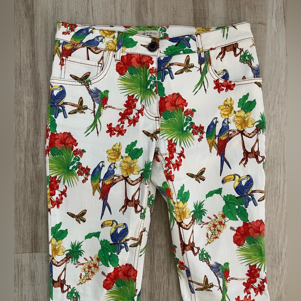 Etro White Forest Printed Denim Skinny Jeans 28 - Picture 3 of 12